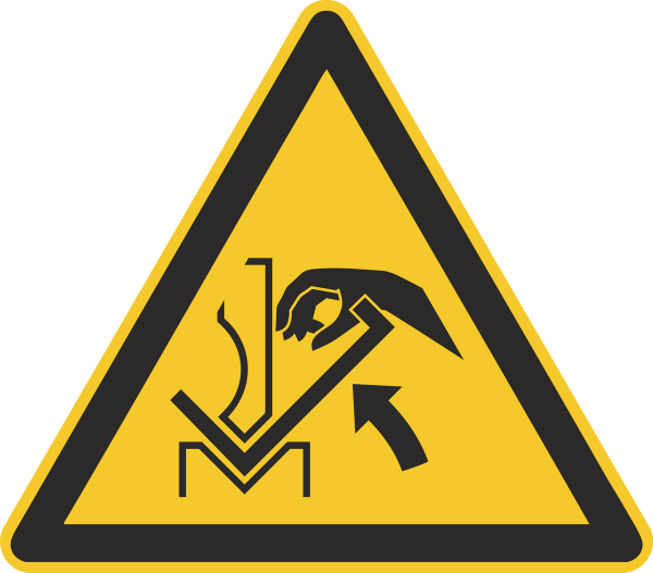 Warnschild "Warnung vor Quetschgefahr der Hand zwischen Presse u. Werkstück"